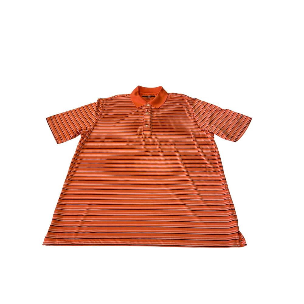 Greg Norman Play Dry Polo Golf Shirt Men's Short Sleeve Orange Striped Large